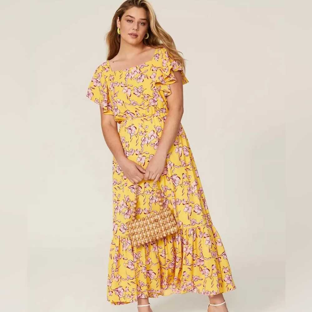 Sachin & Babi Yellow Flutter-Sleeve Floral Dress in Yellow - Size 0